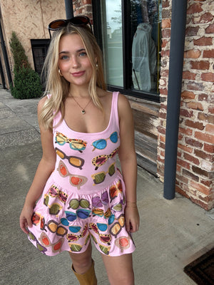 Queen of Sparkles Pink Multi Sunglasses Tank Dress