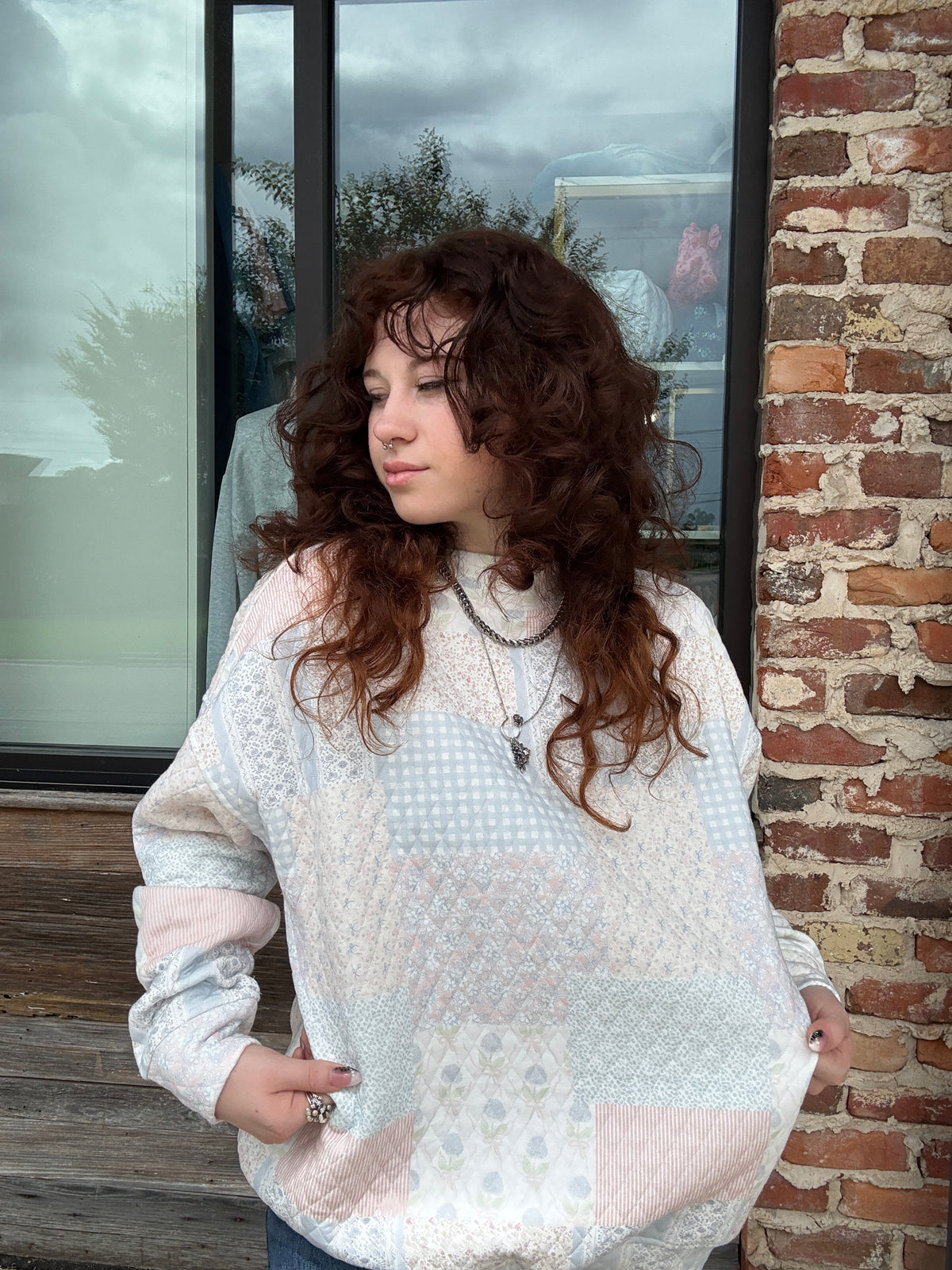 Quilted Blue Pastel Mockneck Sweatshirt
