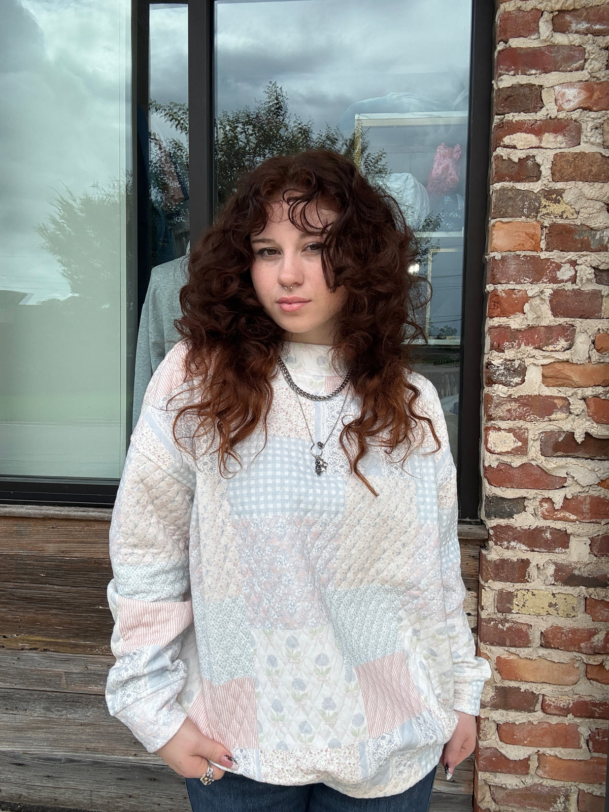 Quilted Blue Pastel Mockneck Sweatshirt