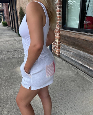 Margo Pearl Grey Quilted Patchwork Shorts