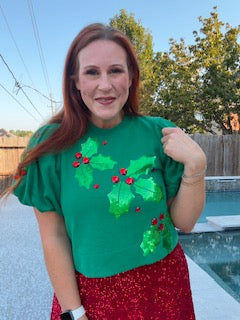 Queen of Sparkles Green Poof Green Holly Top