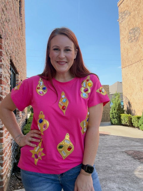 Queen of Sparkles Hot Pink Multi Diamond Ornament Tee