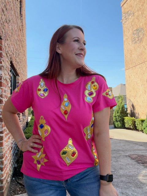 Queen of Sparkles Hot Pink Multi Diamond Ornament Tee