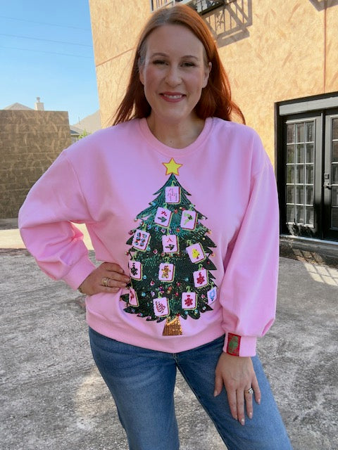 Queen of Sparkles Pink Mahjong Christmas Tree Sweatshirt
