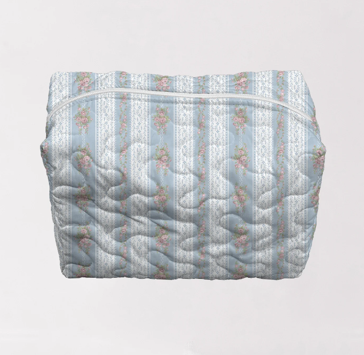 Ida Mae Home Bella Stripe Blue Quilted Makeup Bag