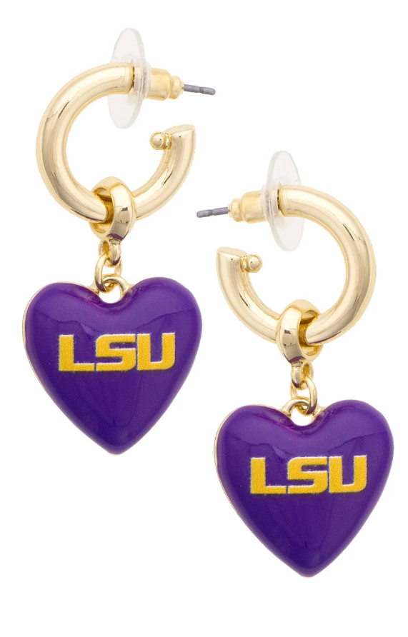 LSU Tigers Heart Drop Earrings