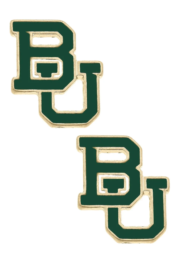 Baylor Bears Enamel Logo Stud Earrings in Shiny Gold