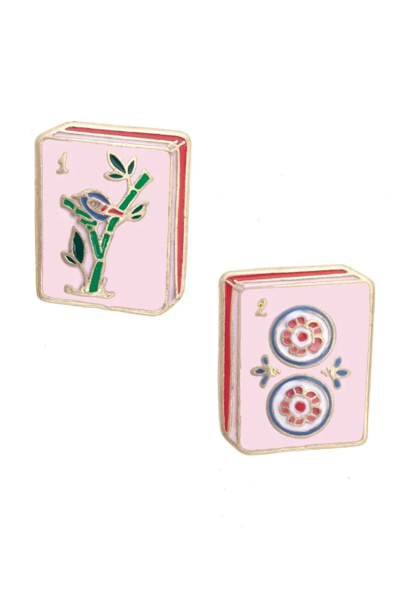Mahjong Tile Stud Earrings in Light Pink