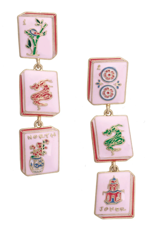 Linked Mahjong Tile Earrings in Light Pink