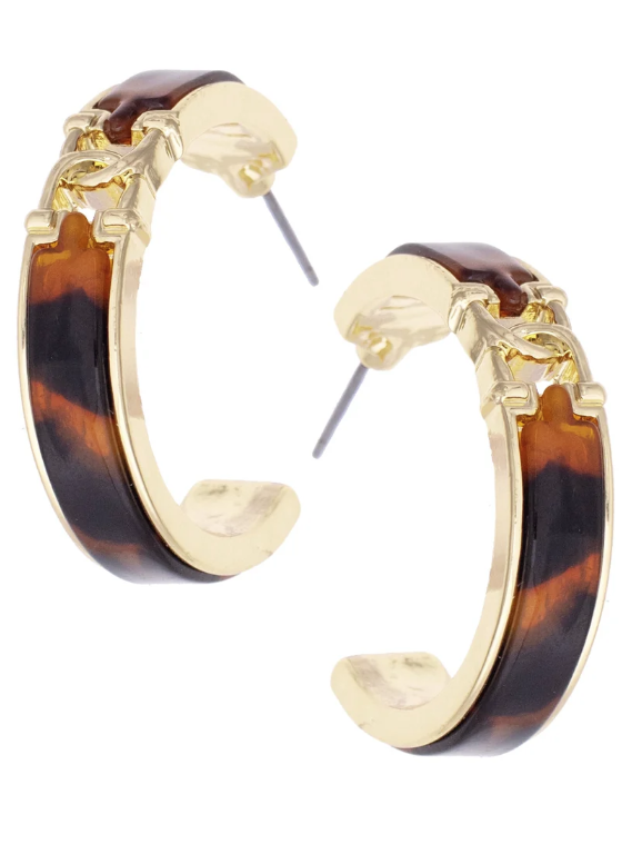 Phillipe Equestrian Link Hoop Earrings in Tortoise