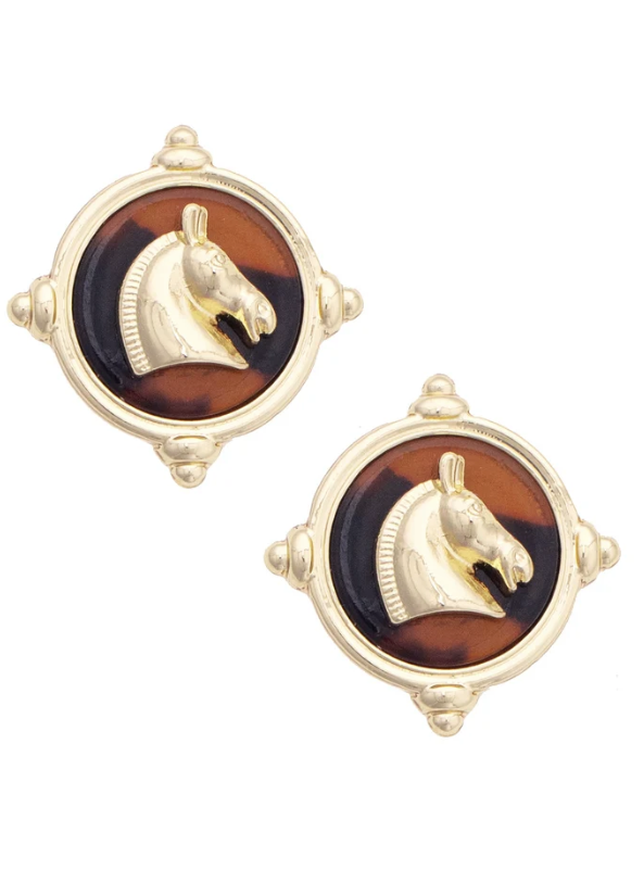 Stallion Intaglio Stud Earrings in Tortoise