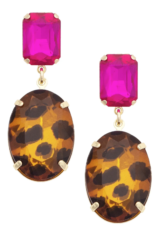 Parker Crystal Drop Earrings in Fuchsia