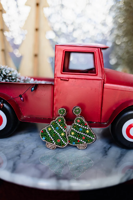 Christmas Tree Beaded Earrings