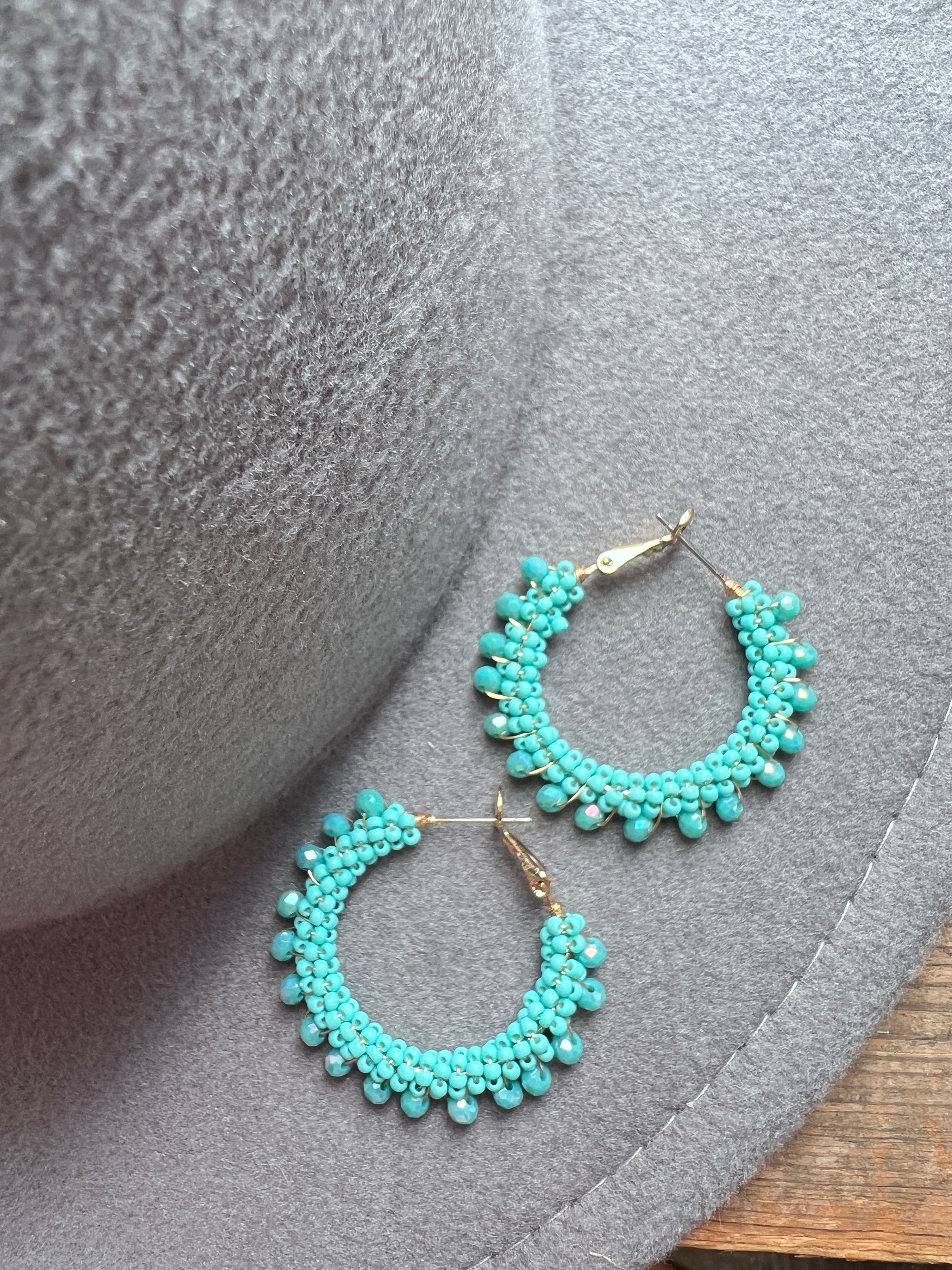 Turquoise Crystal Hoops