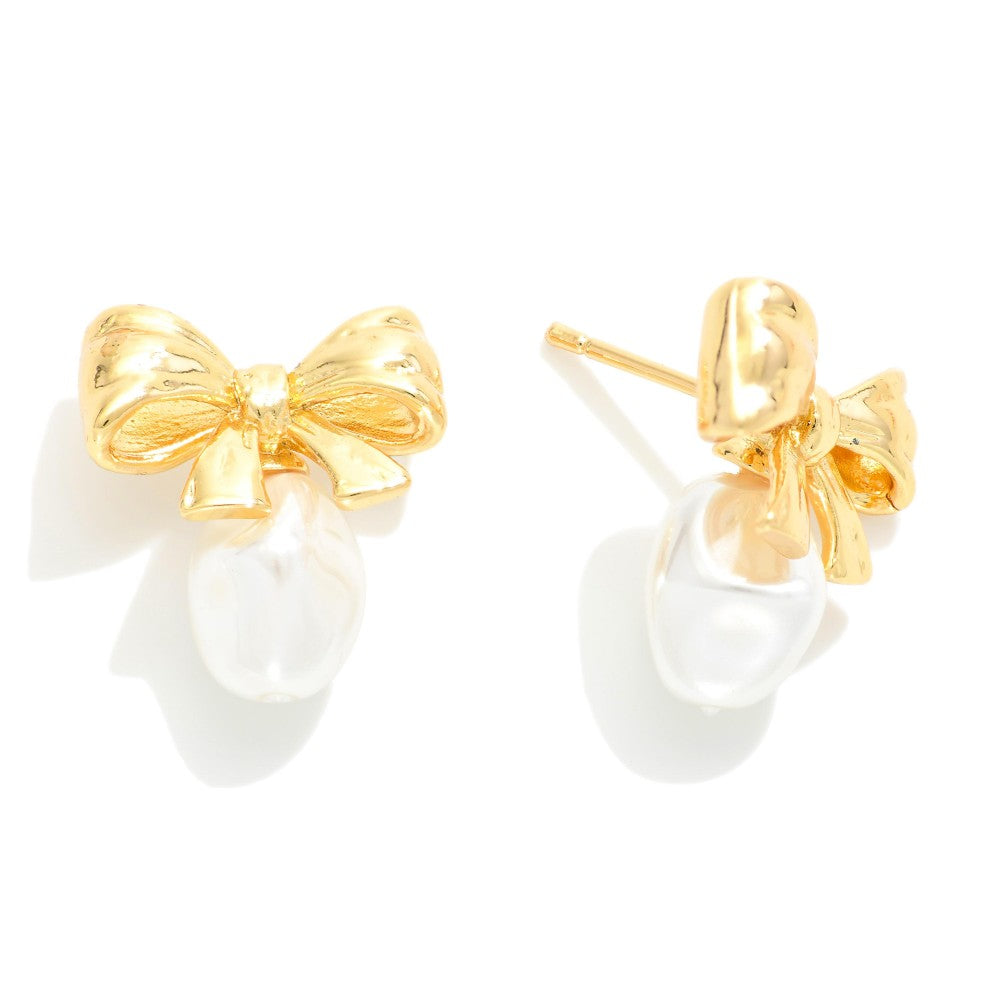Pearl & Bow Stud Earrings
