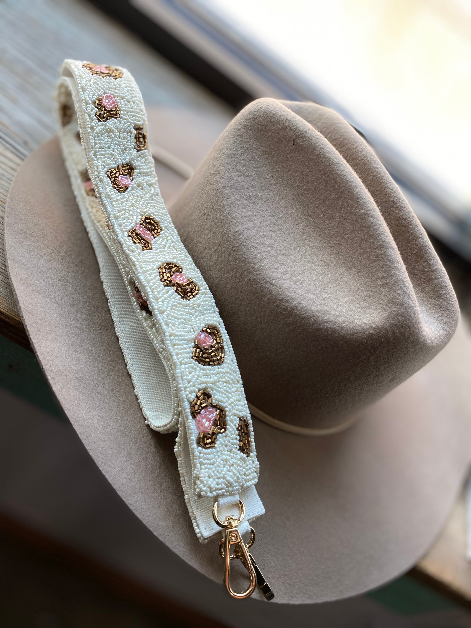 Pink Leopard Beaded Guitar Strap